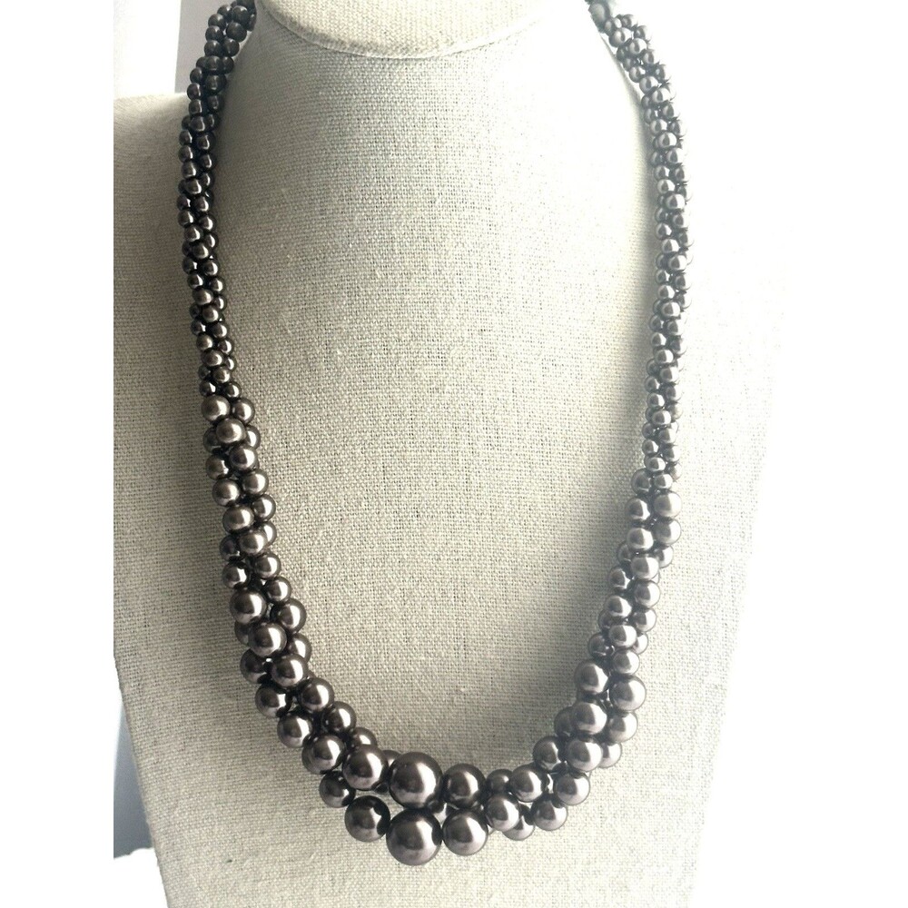 RMN Roman Bronze Brown Faux Pearl Cluster Statement Necklace Signed 17-19”